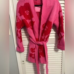 Hot pink and red floral Kate Spade belted cardigan